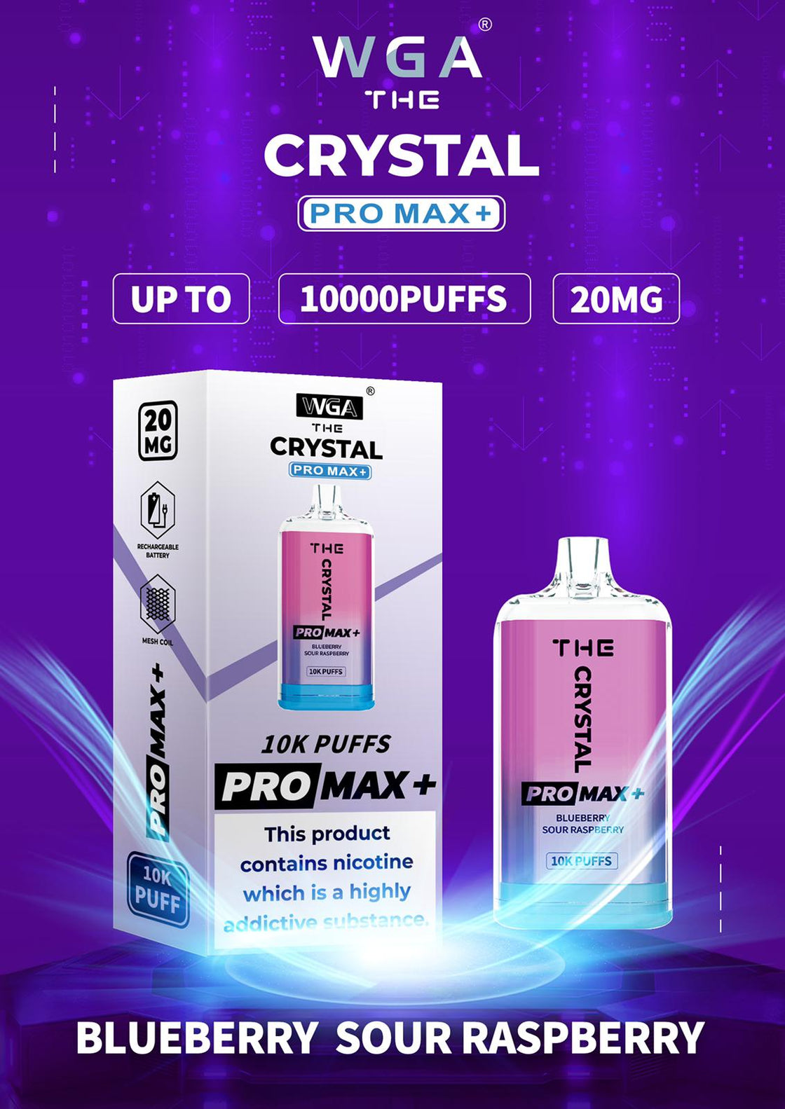 The Crystal Pro Max + 10000  Zero Nicotine Box Of 10