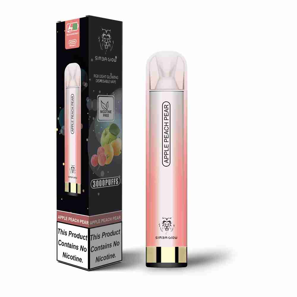 Simba Glow Bar 3000 Puffs Disposable Vape Pen E Cigarette, Rechargeable - Nicotine Free